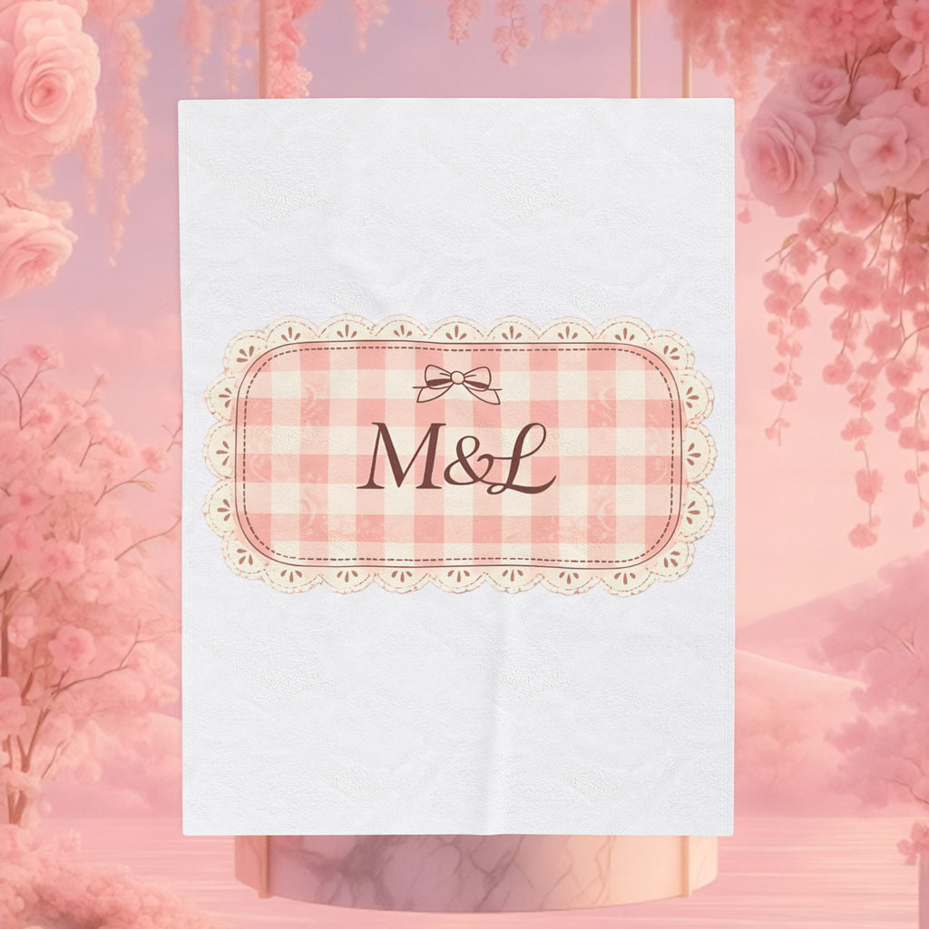 Pink Gingham Monogram Velveteen Plush Blanket