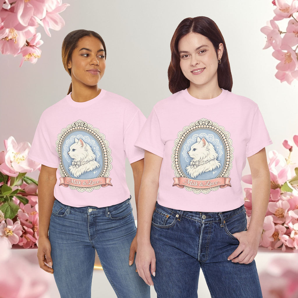 Cute Girly Cat T-Shirt — Soft Pastel Cat Graphic Tee for Cat Lovers