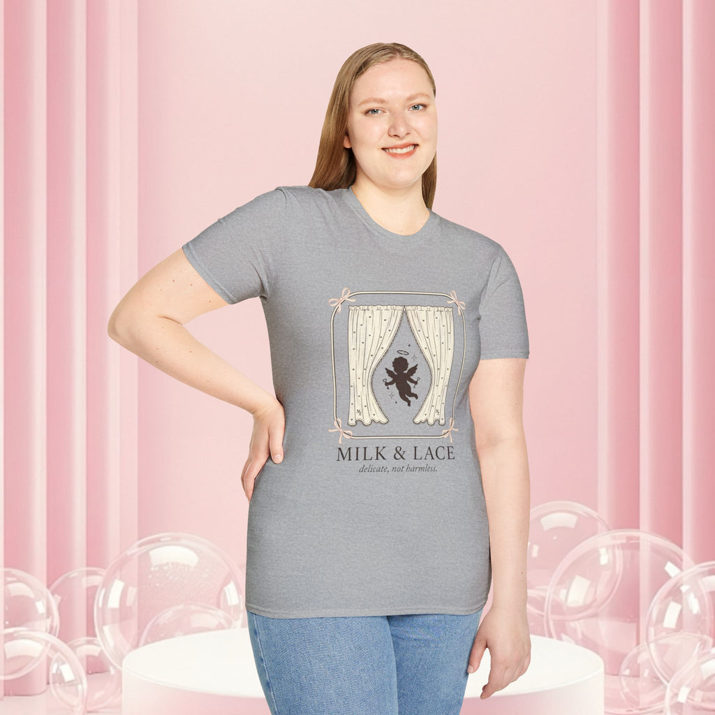 Milk & Lace Graphic T-Shirt — 'Handle With Desire' Vintage Cherub Design