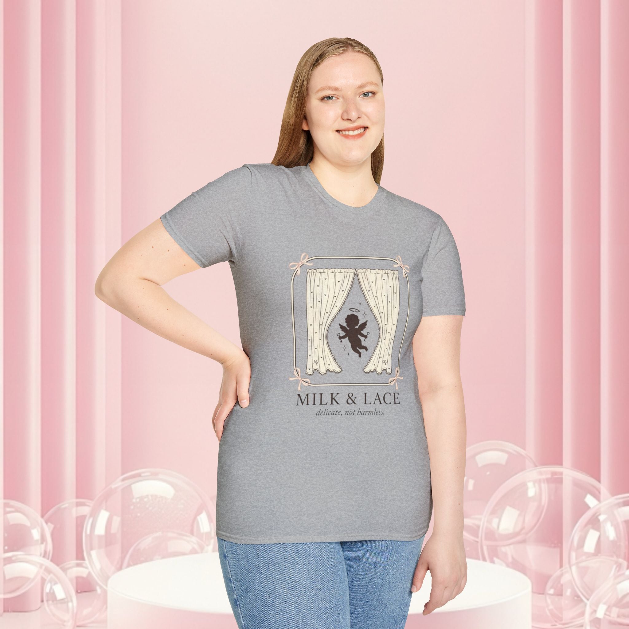 Milk & Lace Graphic T-Shirt — 'Handle With Desire' Vintage Cherub Design
