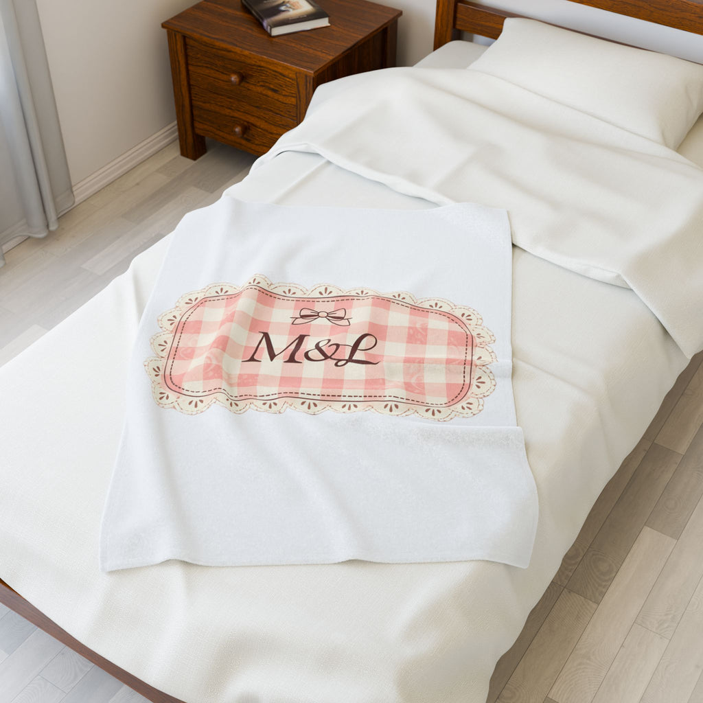 Pink Gingham Monogram Velveteen Plush Blanket