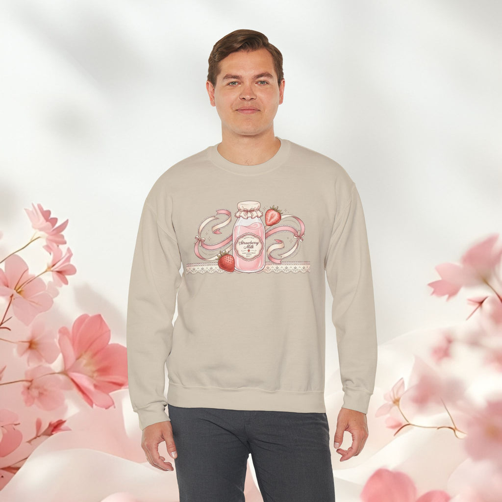 Strawberry Cream Crewneck Sweatshirt — Delicate Pastel Berry Design