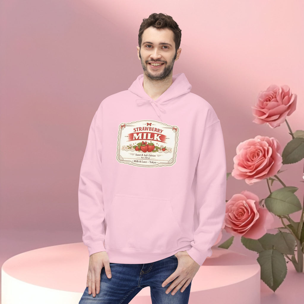 Strawberry Milk Label Hoodie — Vintage Farmhouse Graphic Sweatshirt