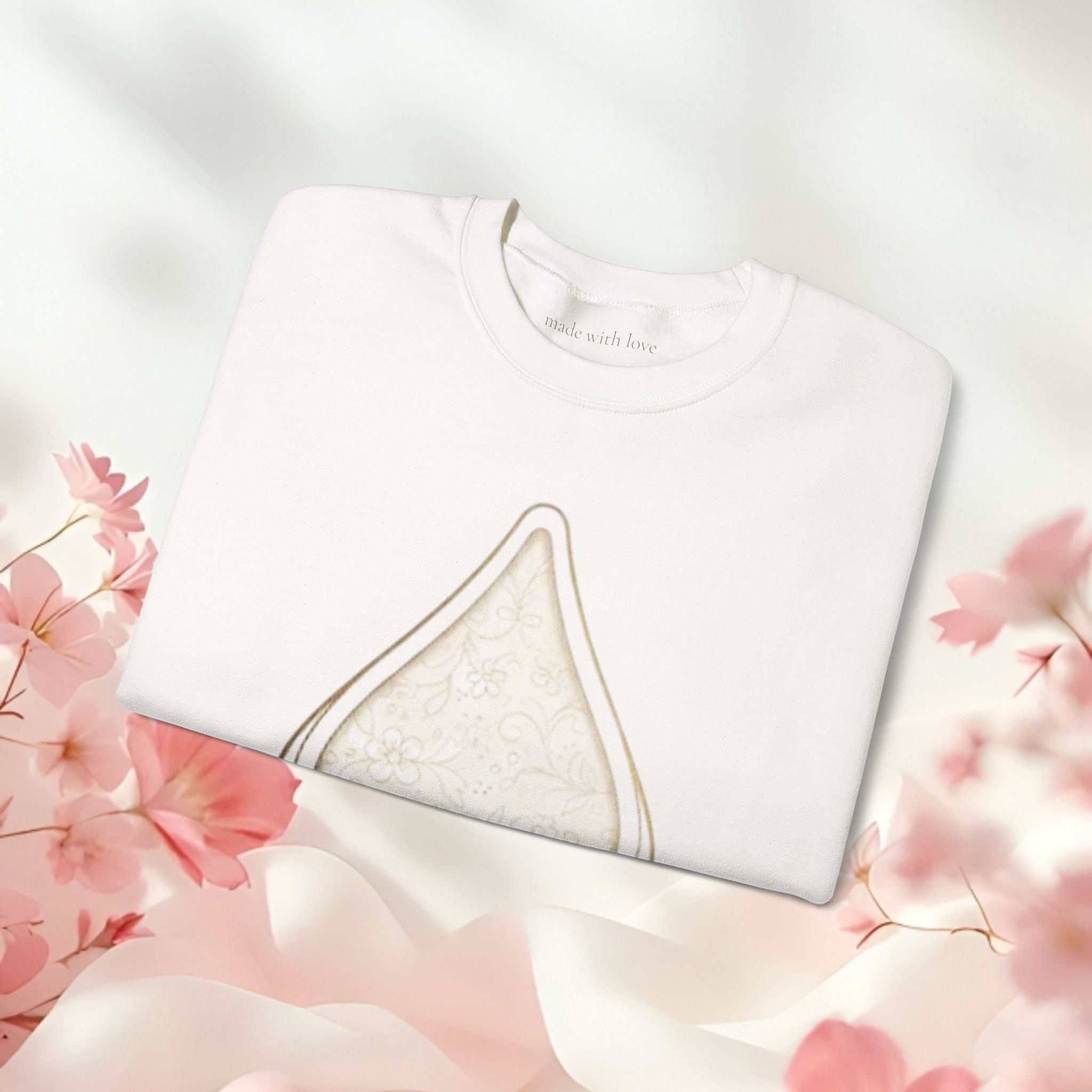 Crewneck Sweatshirt — Soft Cream Lace Drop Design (“Made of Cake”)