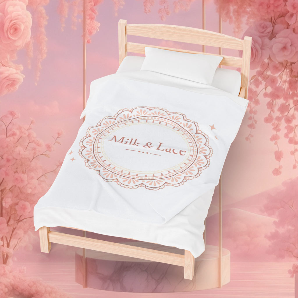 Velveteen Plush Blanket — "Milk & Lace" Soft Decorative Throw for Cozy Bedrooms, Gift for Her