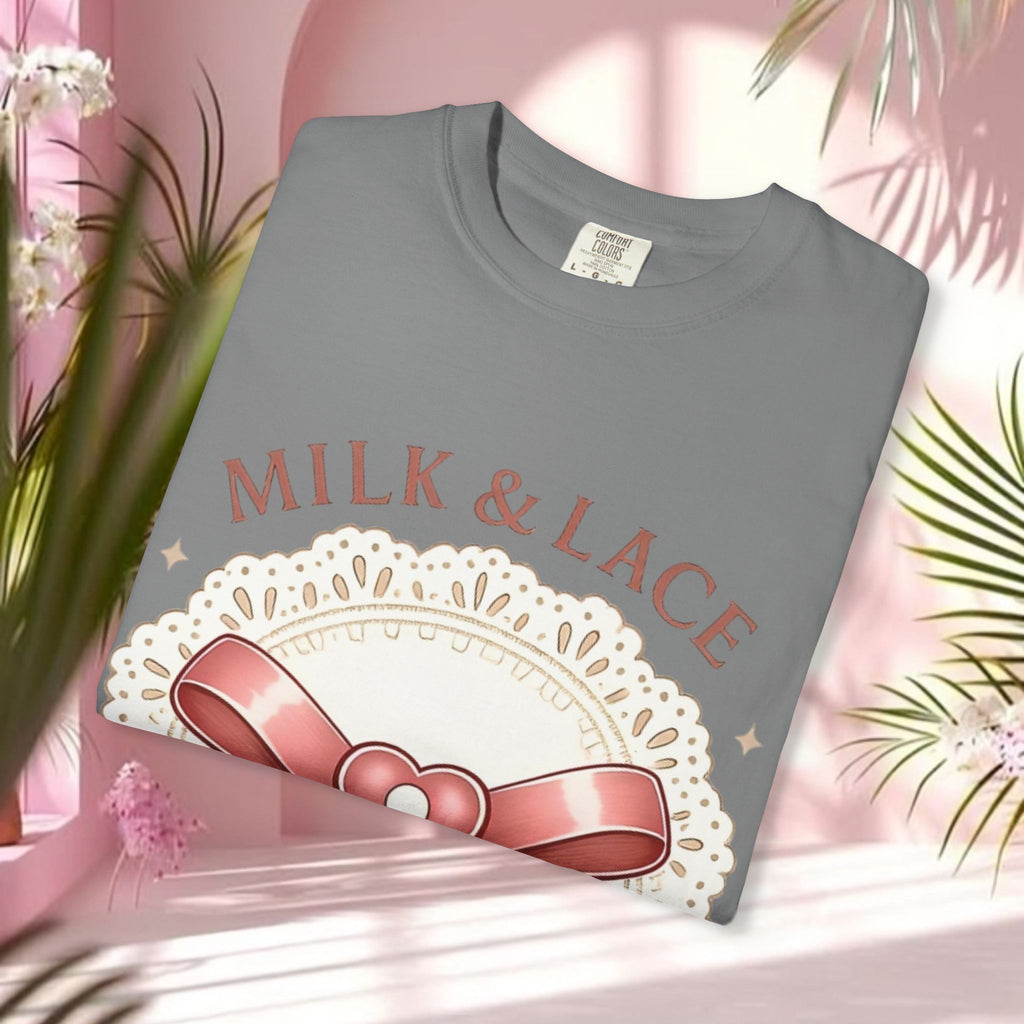 Milk & Lace Graphic T-Shirt — 'Soft Things Only' Romantic Bow Tee