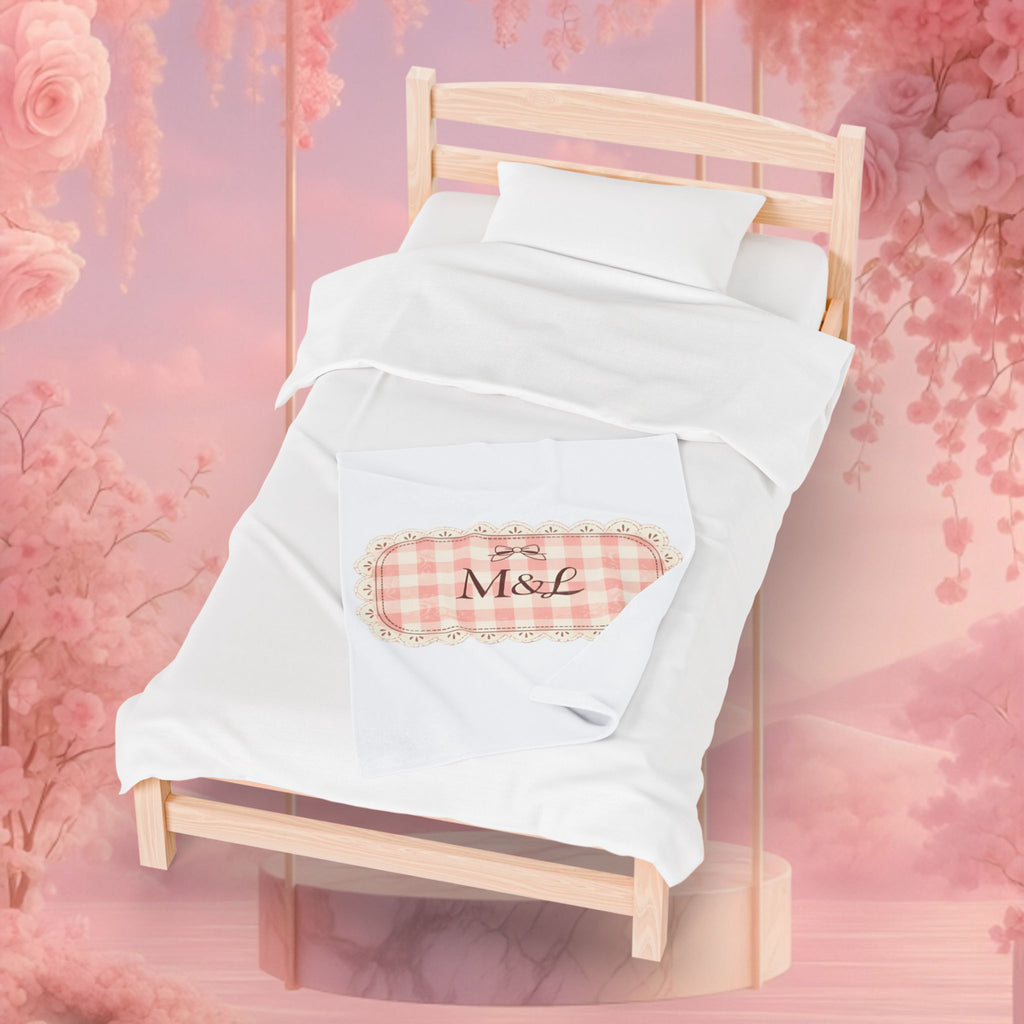 Pink Gingham Monogram Velveteen Plush Blanket