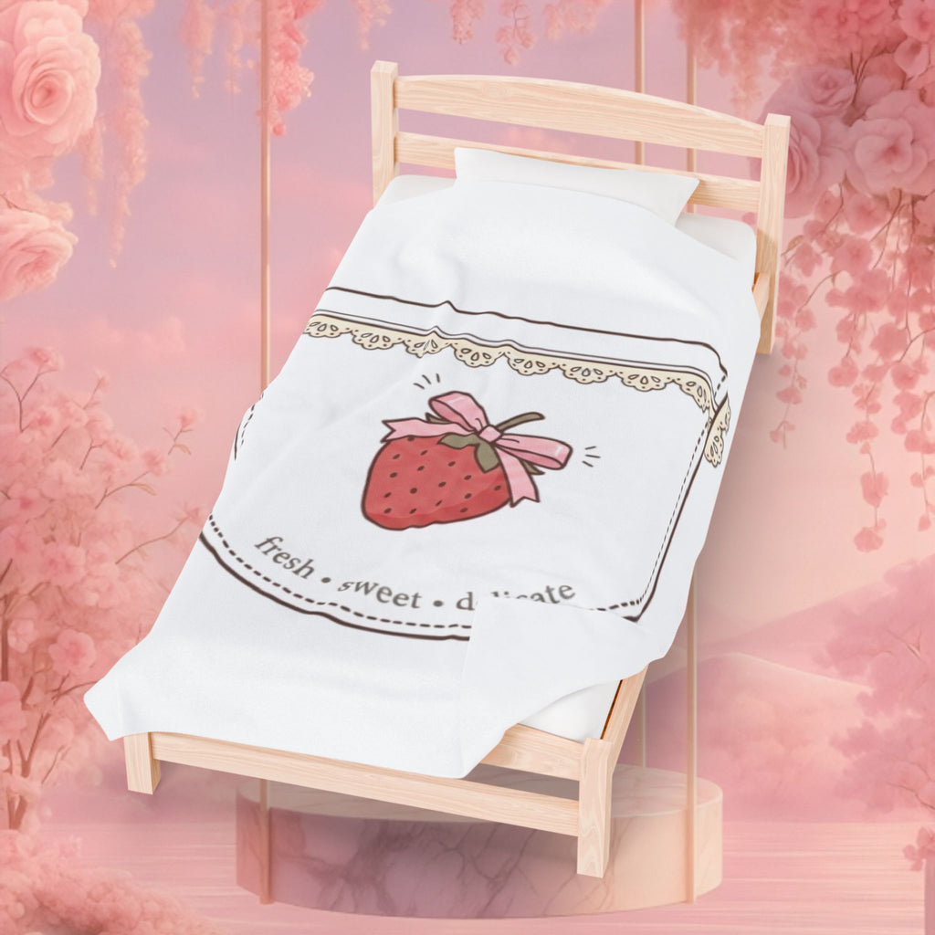 Strawberry Whimsy Velveteen Plush Blanket — Gentle, Whimsical Strawberry Design