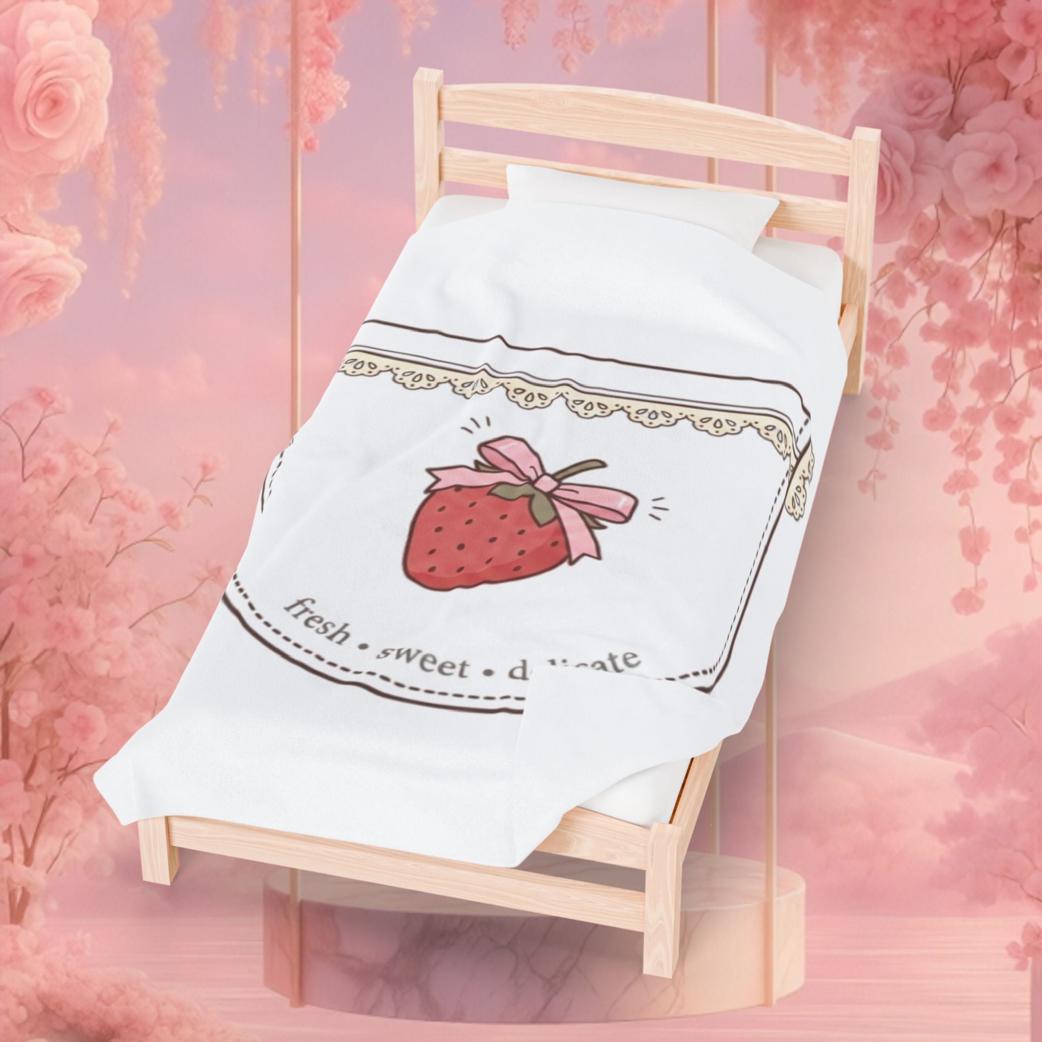 Strawberry Whimsy Velveteen Plush Blanket — Gentle, Whimsical Strawberry Design