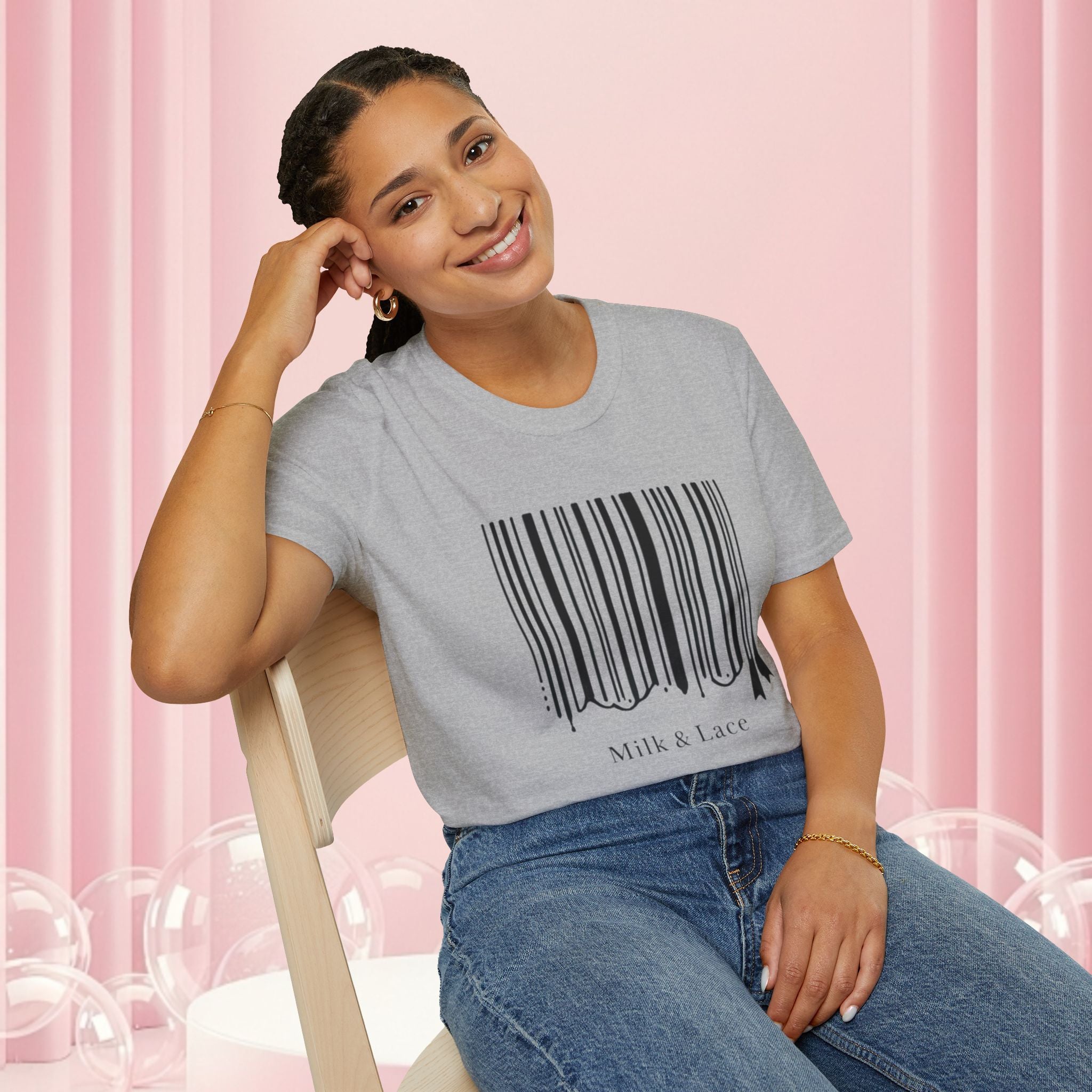 Milk & Lace Barcode Tee — “Delicate, Not Harmless.” Graphic T-Shirt
