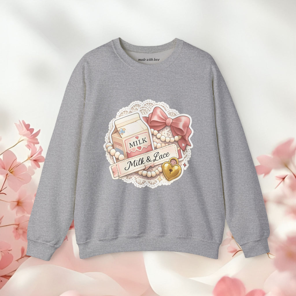Milk & Lace Crewneck Sweatshirt — Cute Pastel Vintage Milk Carton Design