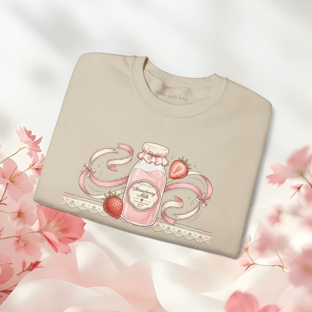 Strawberry Cream Crewneck Sweatshirt — Delicate Pastel Berry Design