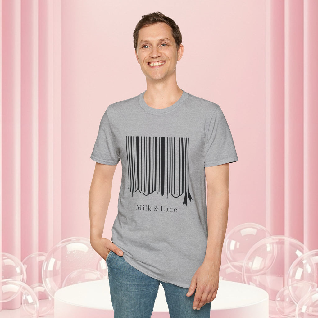 Milk & Lace Barcode Tee — “Delicate, Not Harmless.” Graphic T-Shirt