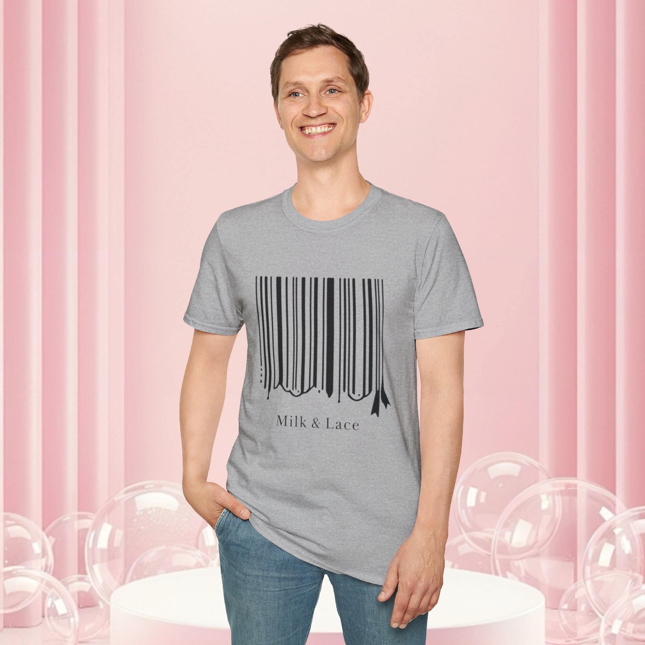 Milk & Lace Barcode Tee — “Delicate, Not Harmless.” Graphic T-Shirt