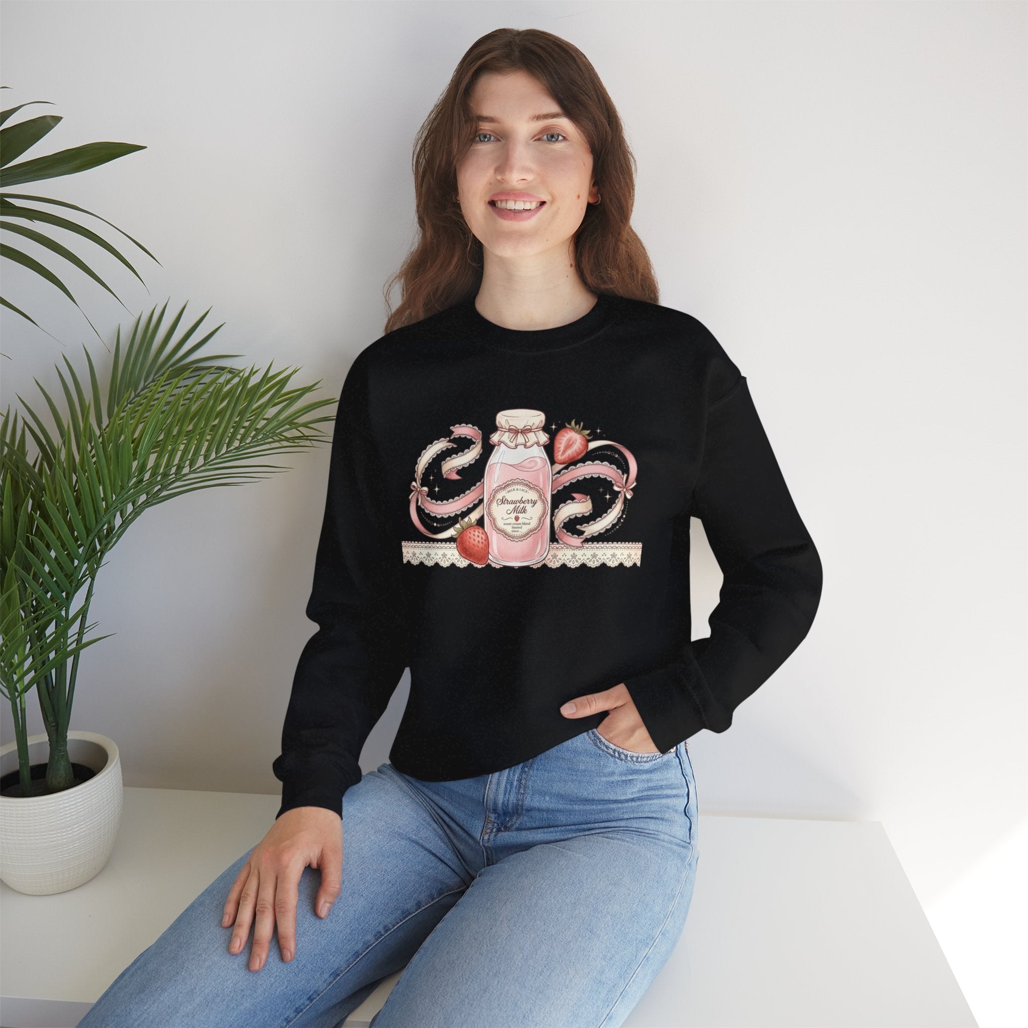 Strawberry Cream Crewneck Sweatshirt — Delicate Pastel Berry Design