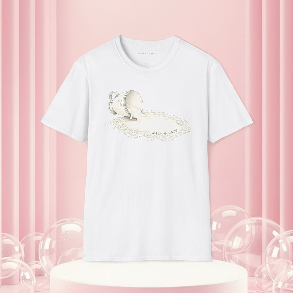 T-Shirt — Spilled Milk & Lace Graphic Tee ("Handle With Sweetness")