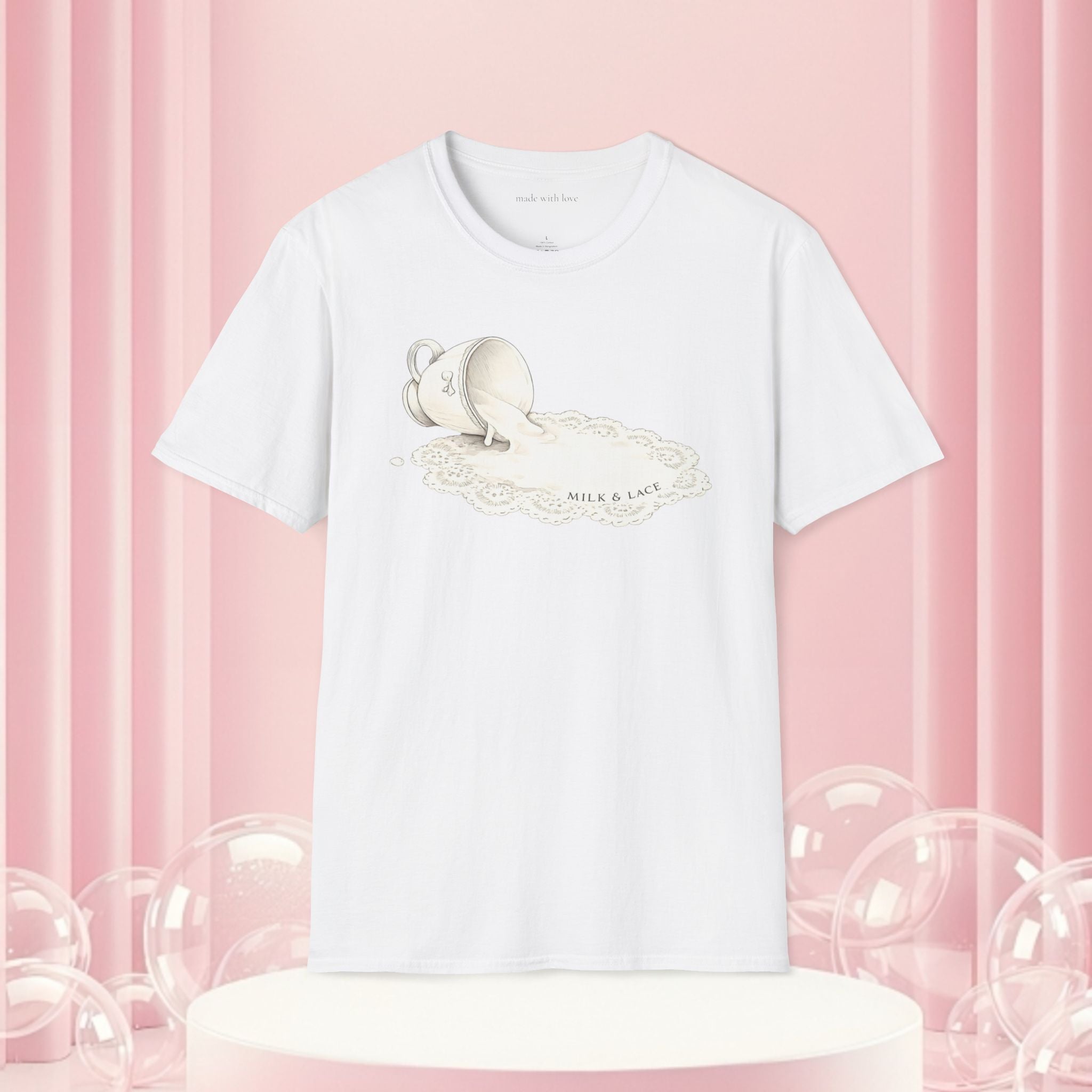 T-Shirt — Spilled Milk & Lace Graphic Tee ("Handle With Sweetness")