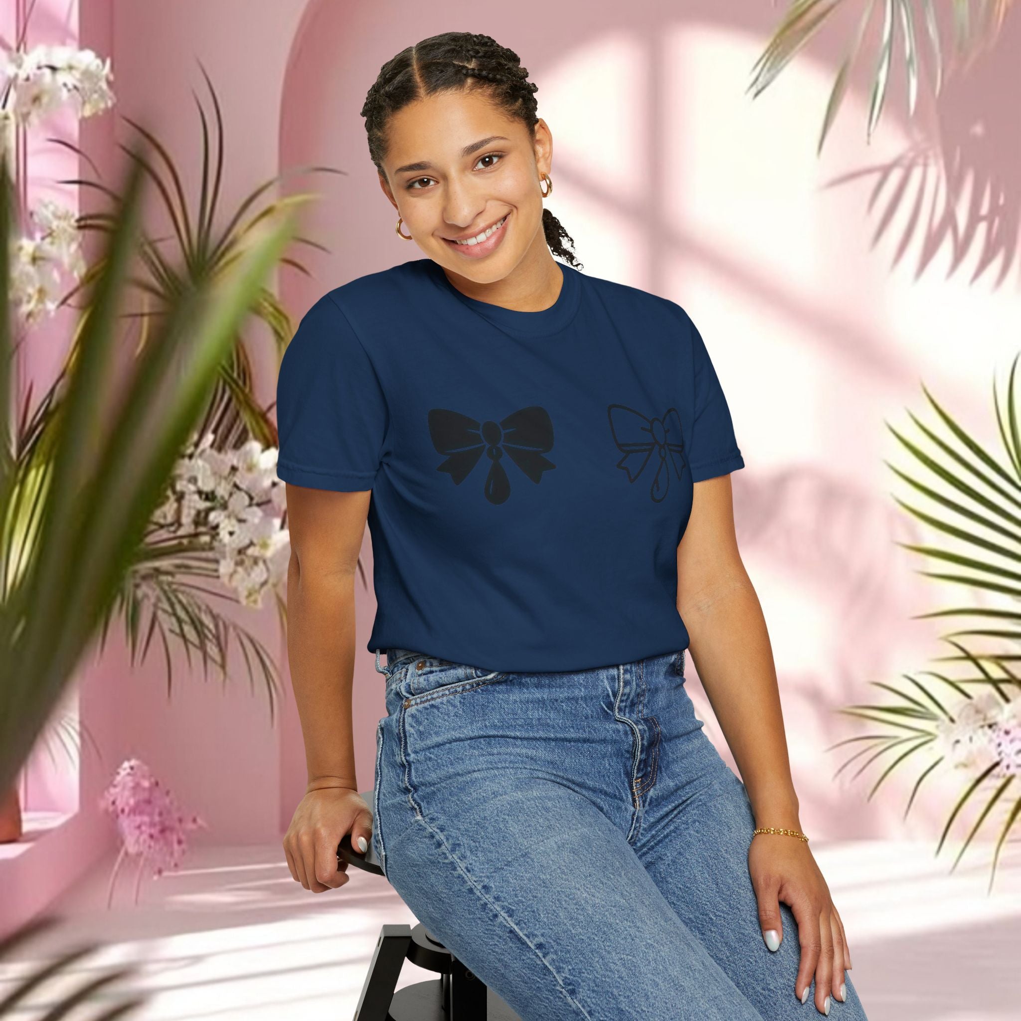 Bow Graphic T‑Shirt — "Milk & Lace — made of sugar." Back Text Tee