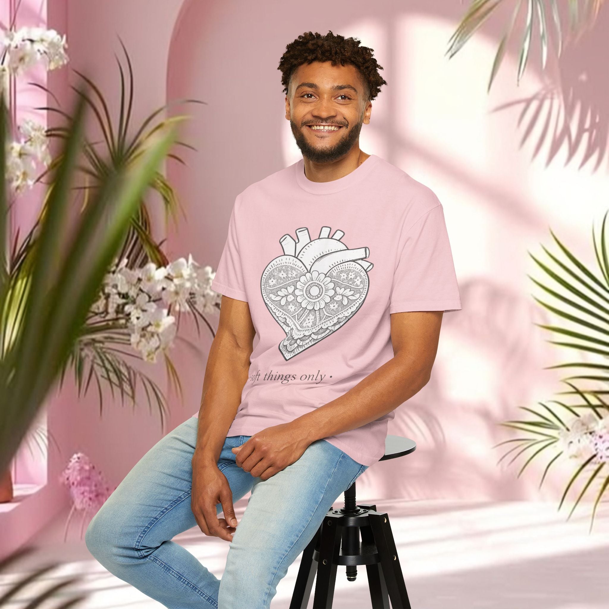 Lace Heart Anatomical Tee — "soft things only" Cotton T-Shirt