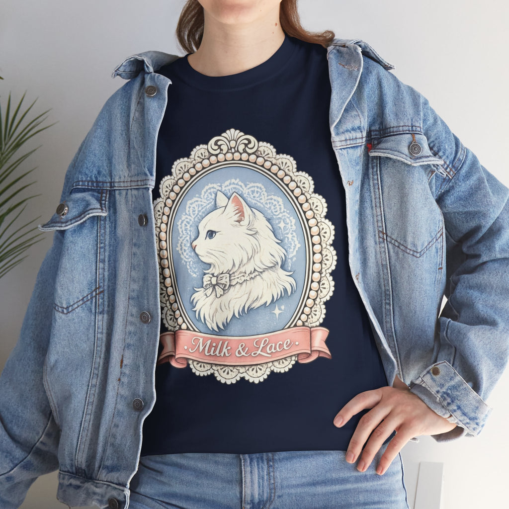 Cute Girly Cat T-Shirt — Soft Pastel Cat Graphic Tee for Cat Lovers