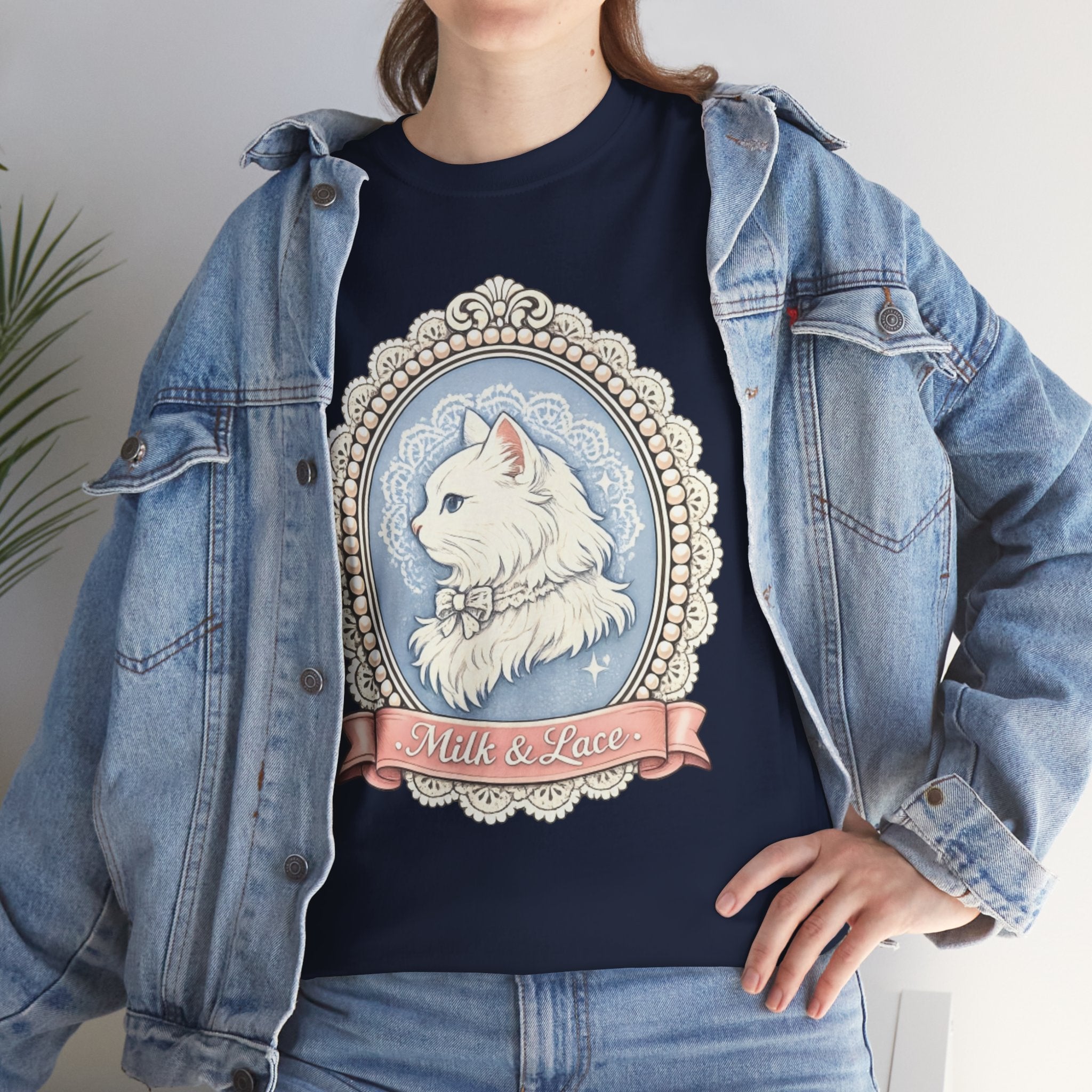 Cute Girly Cat T-Shirt — Soft Pastel Cat Graphic Tee for Cat Lovers