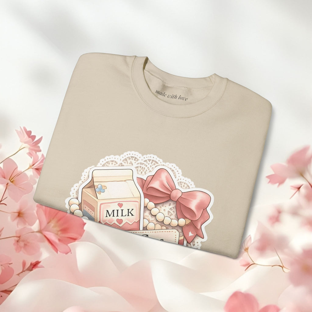 Milk & Lace Crewneck Sweatshirt — Cute Pastel Vintage Milk Carton Design