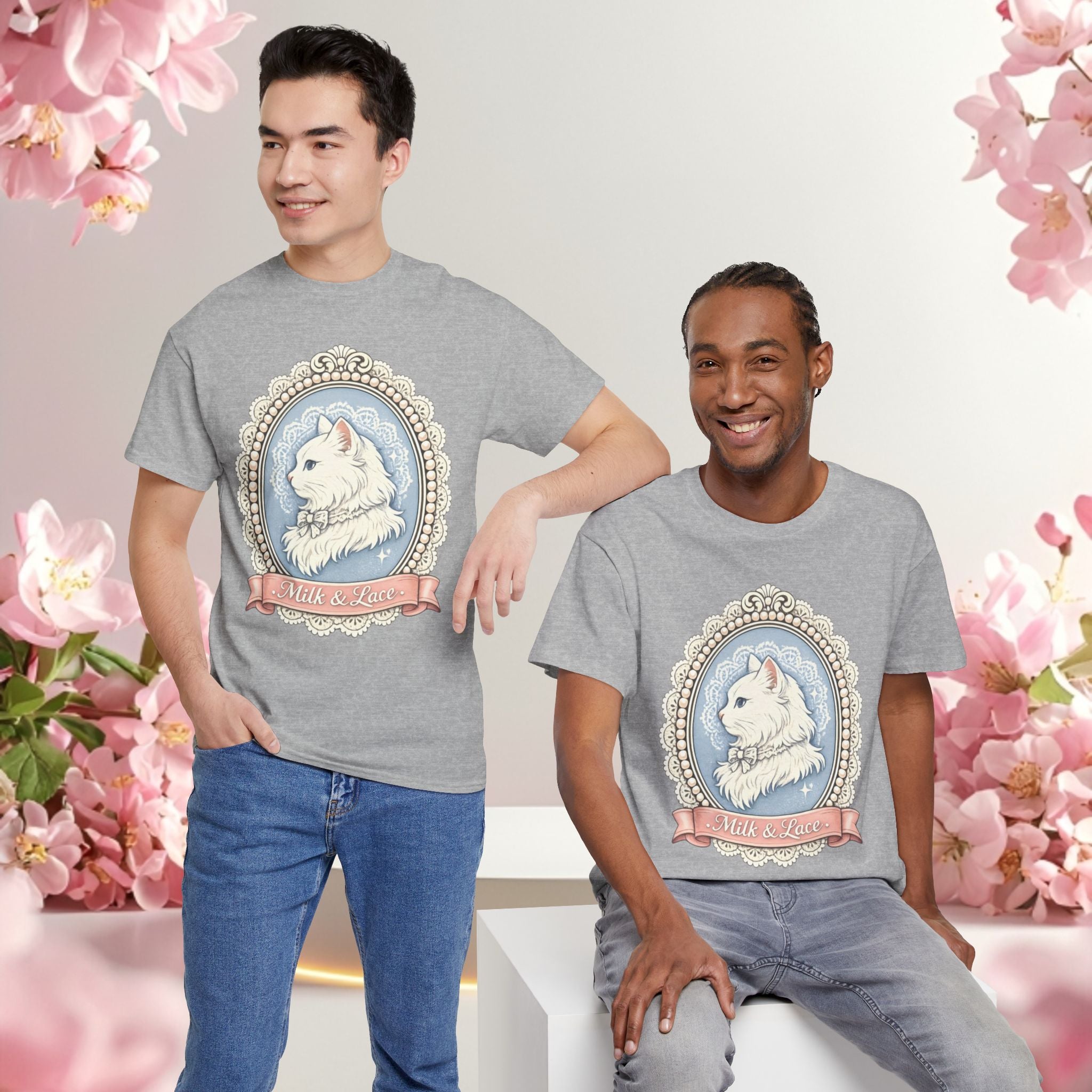 Cute Girly Cat T-Shirt — Soft Pastel Cat Graphic Tee for Cat Lovers