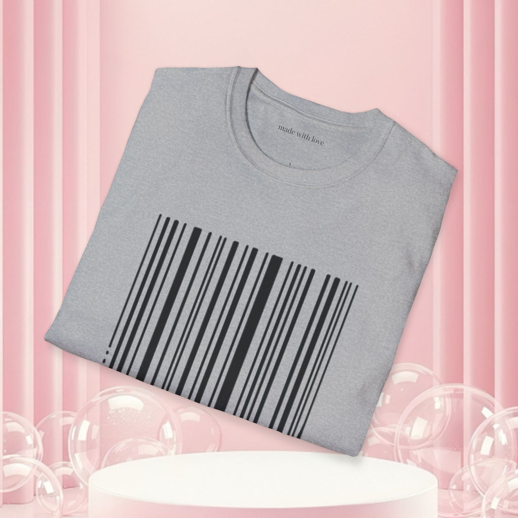 Milk & Lace Barcode Tee — “Delicate, Not Harmless.” Graphic T-Shirt