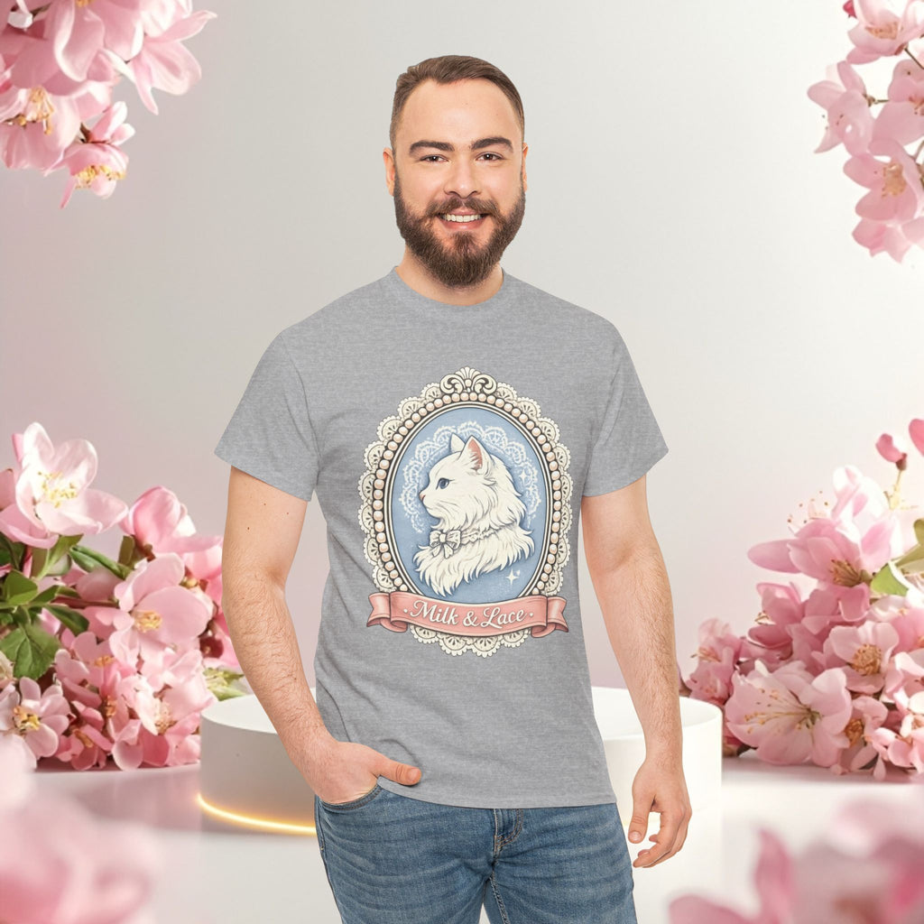 Cute Girly Cat T-Shirt — Soft Pastel Cat Graphic Tee for Cat Lovers