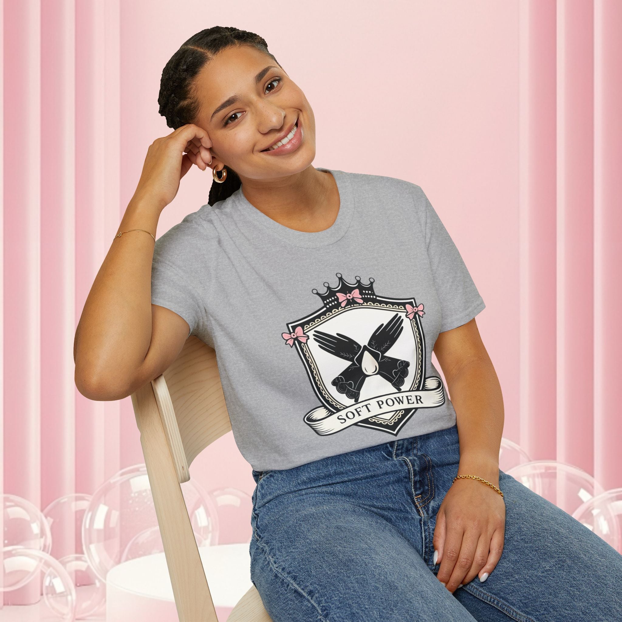 Soft Power Crest T‑Shirt — 'Milk & Lace' Feminine Crest Tee