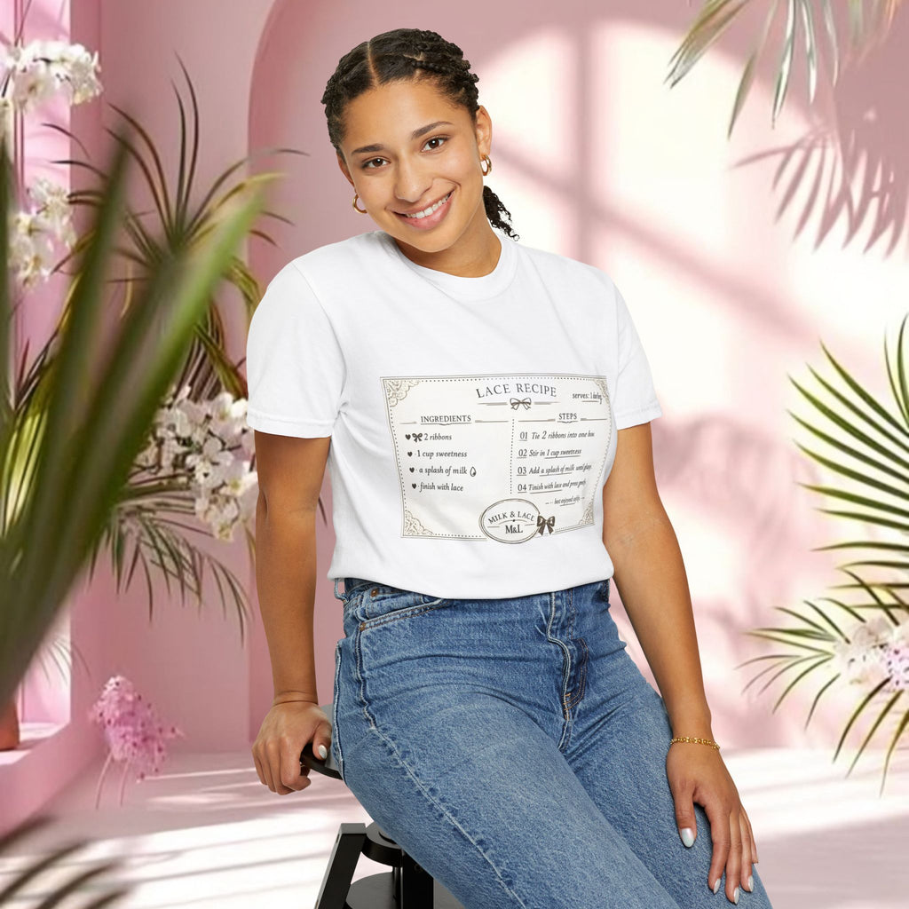 Lace Recipe Graphic T‑Shirt — “sweet + soft + delicate” Vintage Recipe Tee