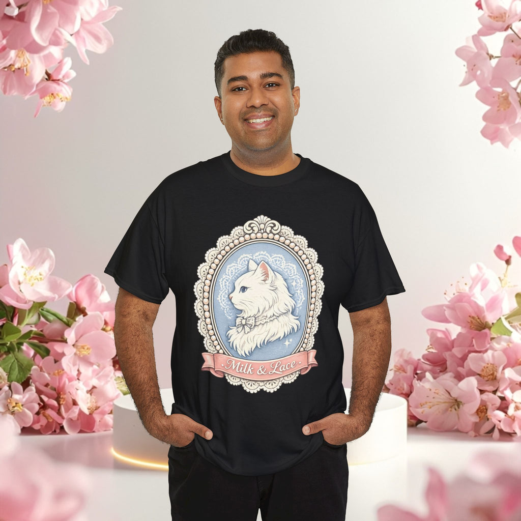 Cute Girly Cat T-Shirt — Soft Pastel Cat Graphic Tee for Cat Lovers