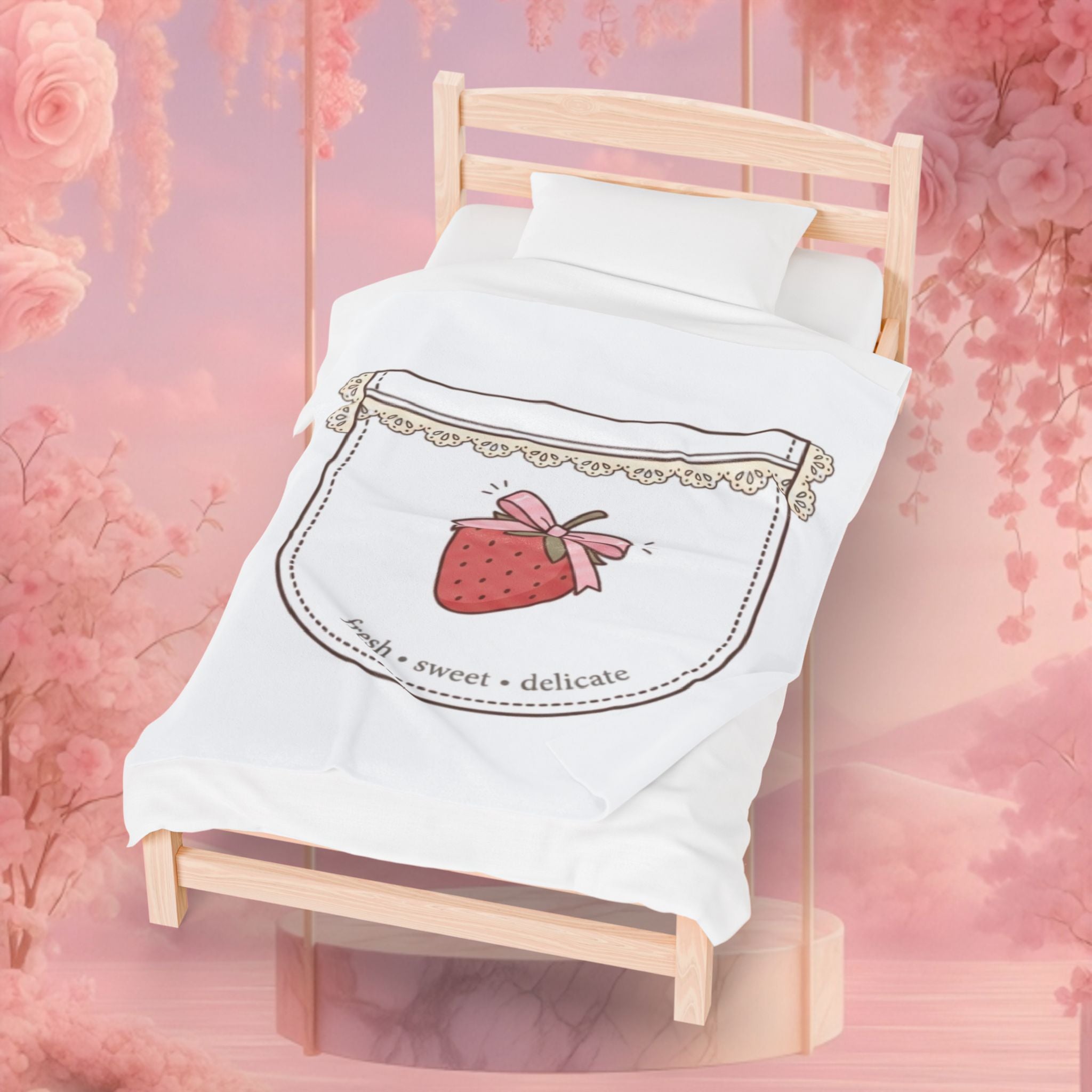 Strawberry Whimsy Velveteen Plush Blanket — Gentle, Whimsical Strawberry Design