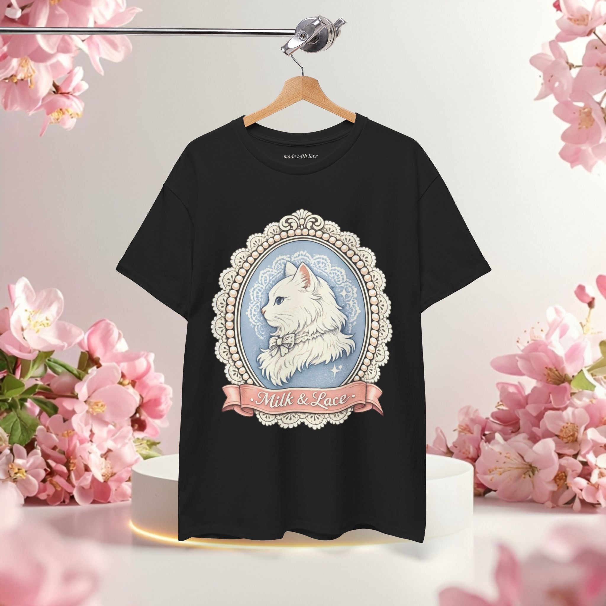 Cute Girly Cat T-Shirt — Soft Pastel Cat Graphic Tee for Cat Lovers