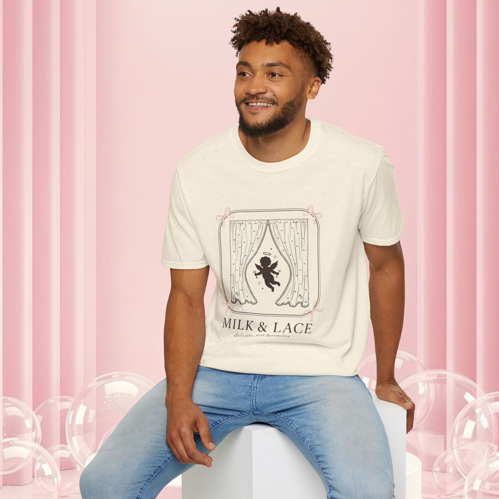 Milk & Lace Graphic T-Shirt — 'Handle With Desire' Vintage Cherub Design