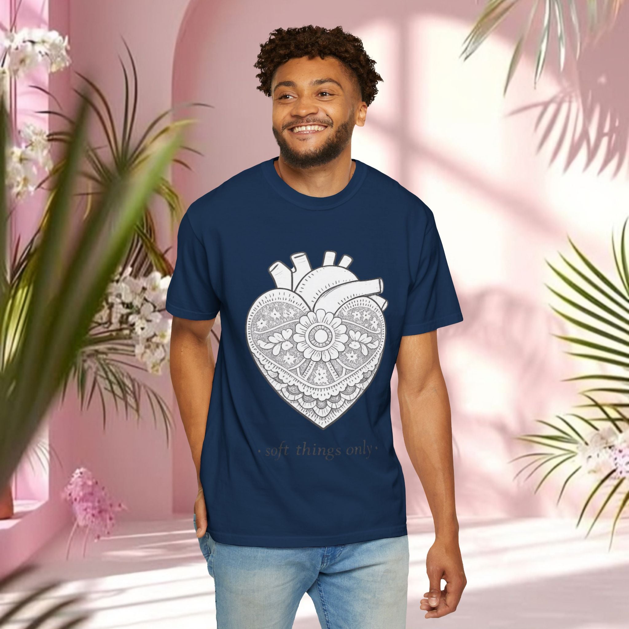 Lace Heart Anatomical Tee — "soft things only" Cotton T-Shirt