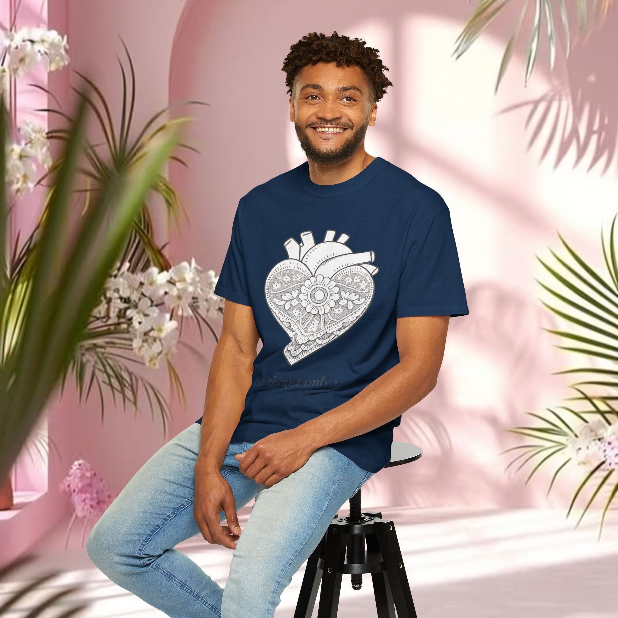 Lace Heart Anatomical Tee — "soft things only" Cotton T-Shirt