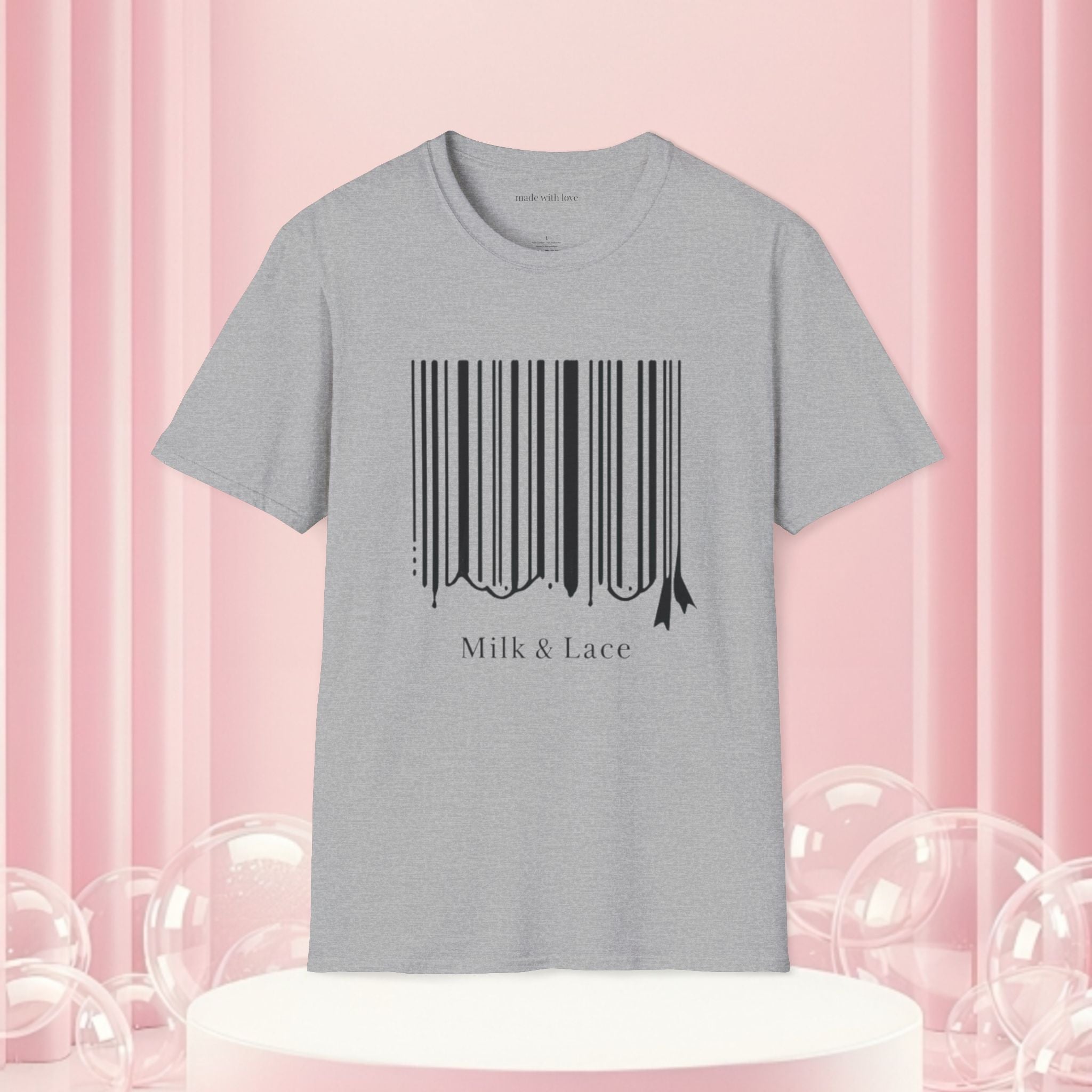 Milk & Lace Barcode Tee — “Delicate, Not Harmless.” Graphic T-Shirt