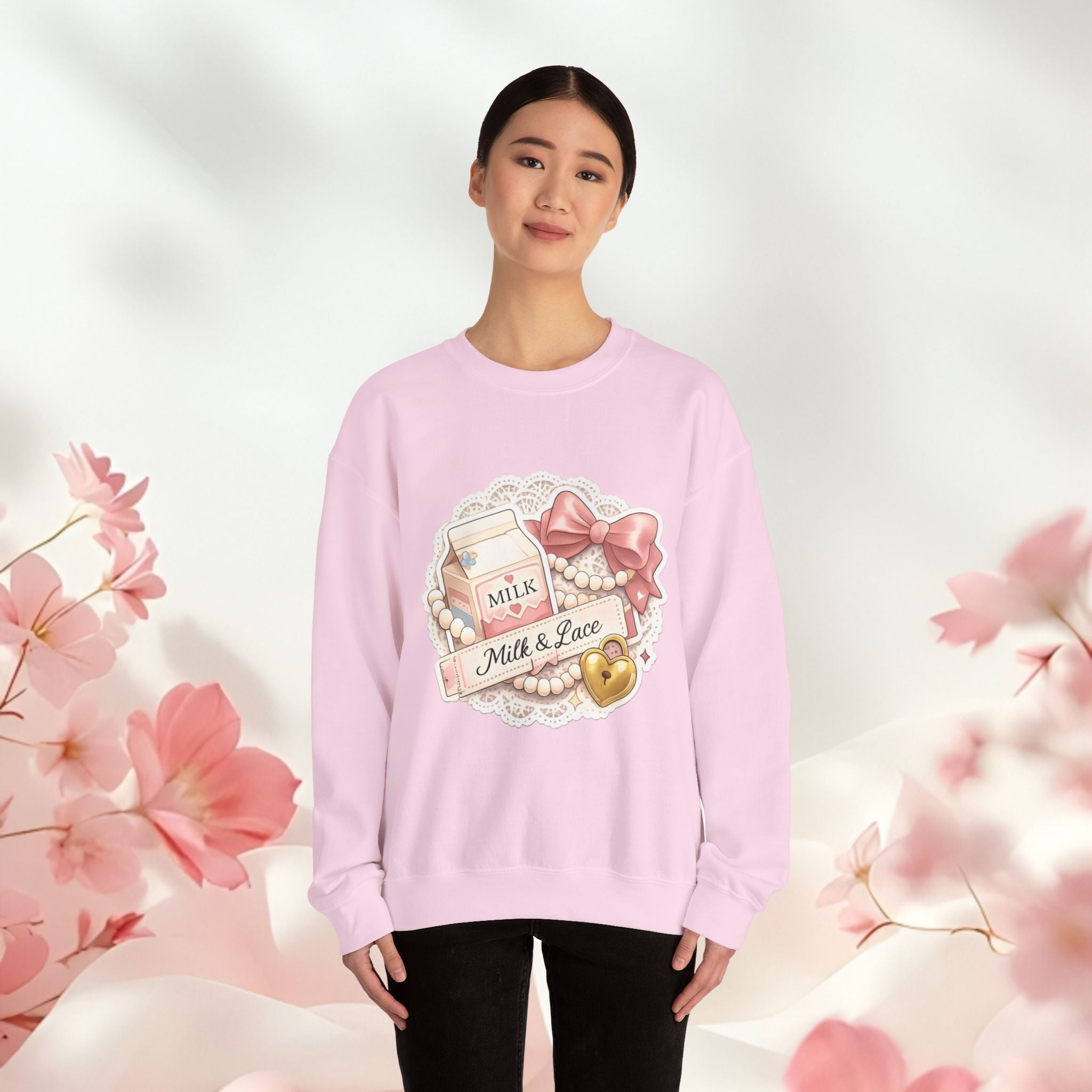 Milk & Lace Crewneck Sweatshirt — Cute Pastel Vintage Milk Carton Design
