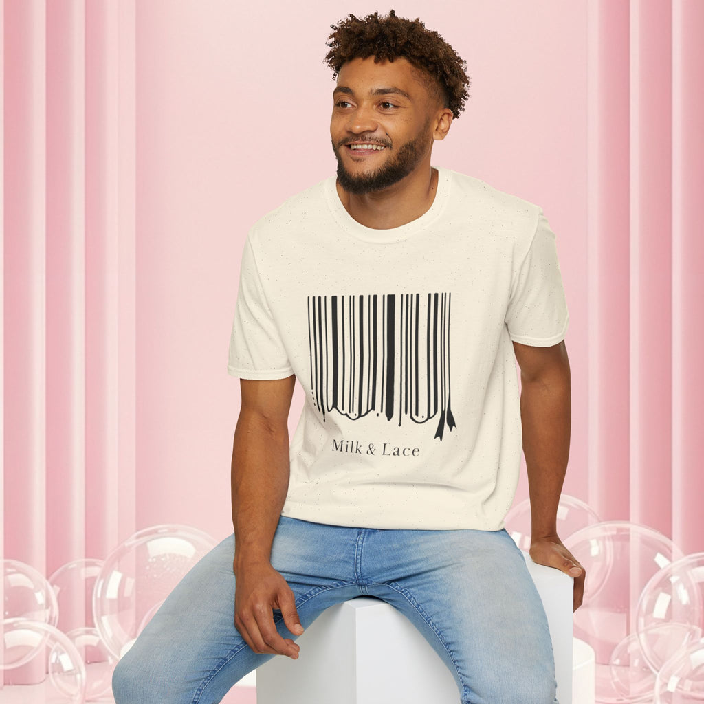 Milk & Lace Barcode Tee — “Delicate, Not Harmless.” Graphic T-Shirt