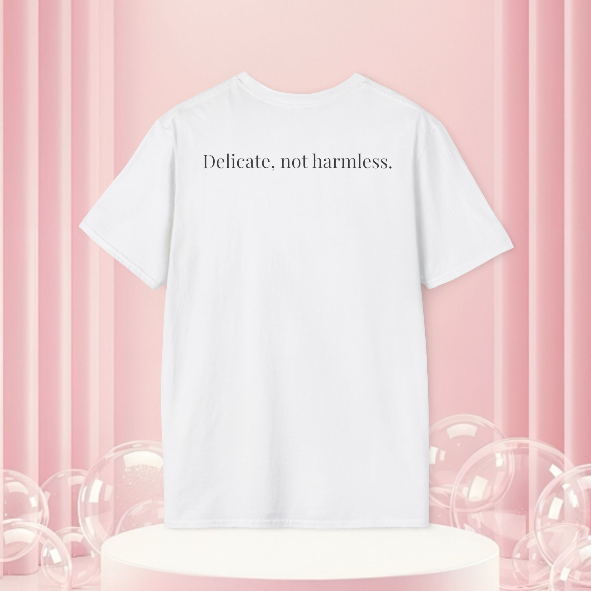 Milk & Lace Barcode Tee — “Delicate, Not Harmless.” Graphic T-Shirt
