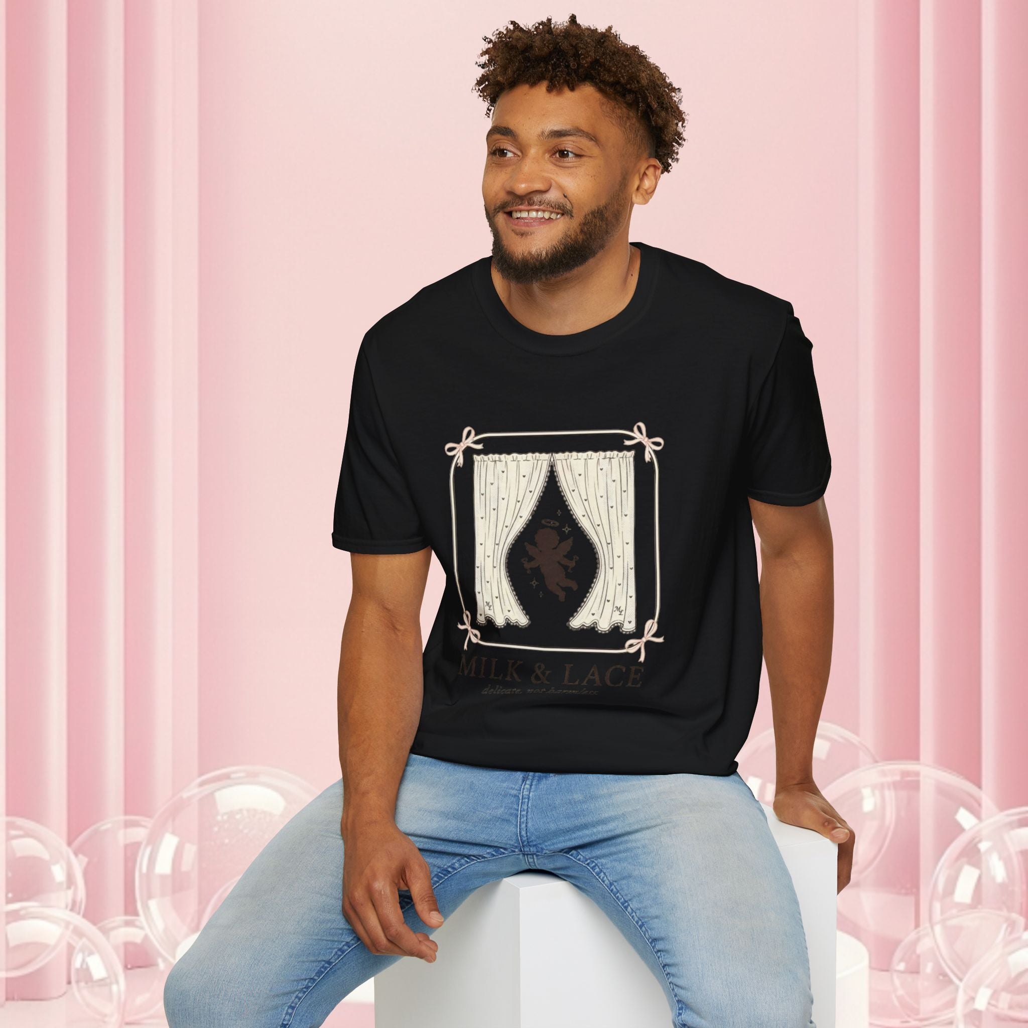 Milk & Lace Graphic T-Shirt — 'Handle With Desire' Vintage Cherub Design