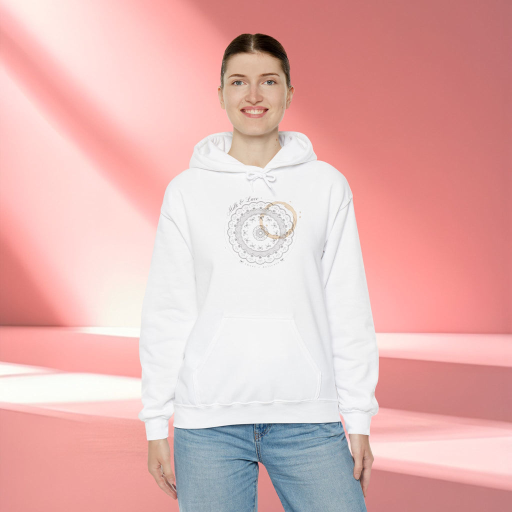 Mandala Coffee Stain Hoodie — Minimalist Boho Sweatshirt