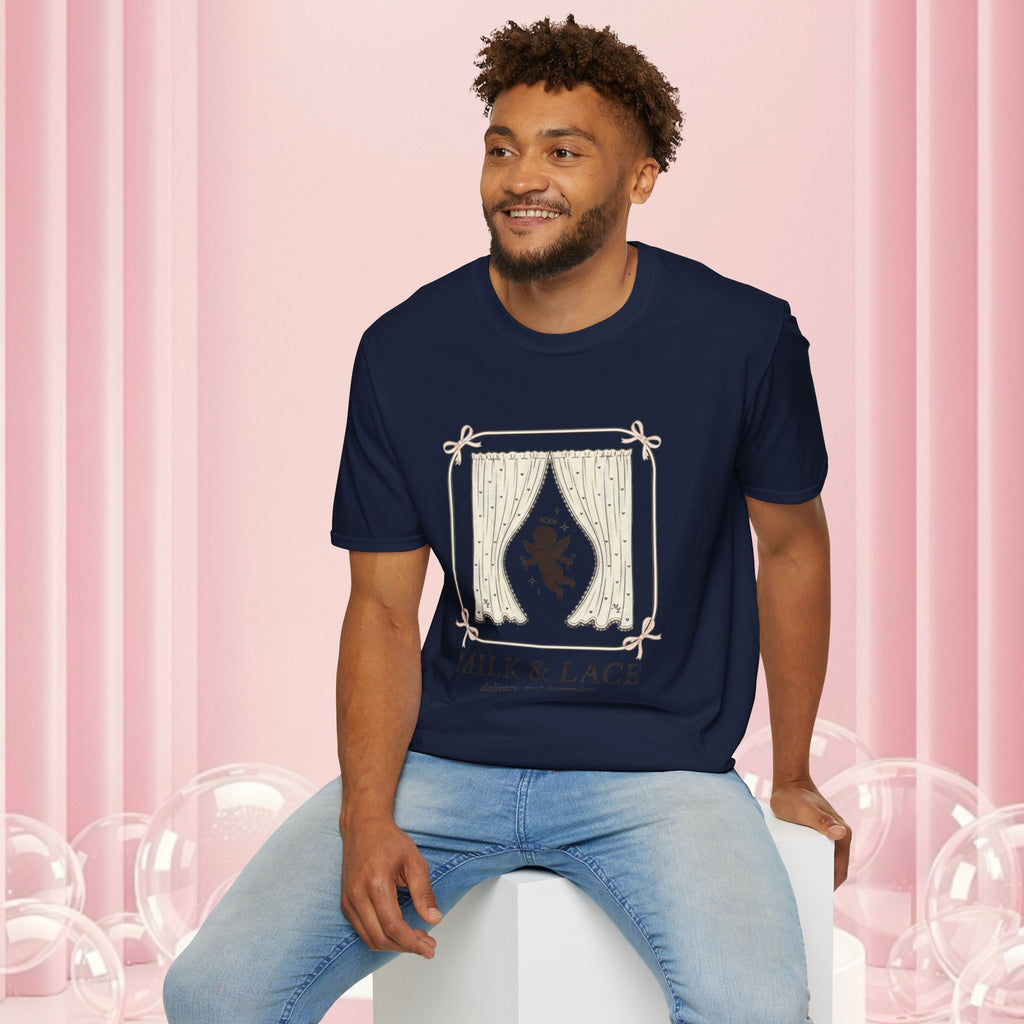 Milk & Lace Graphic T-Shirt — 'Handle With Desire' Vintage Cherub Design