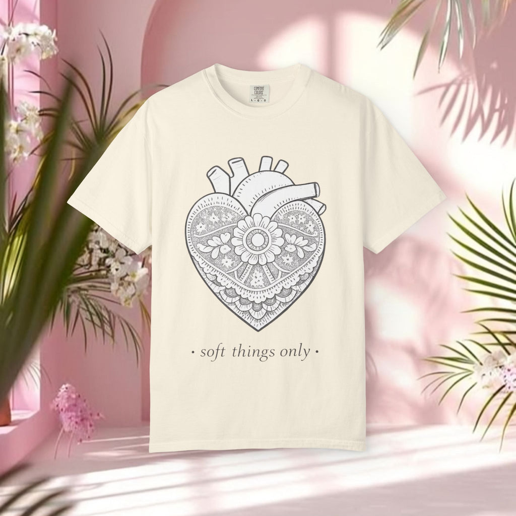 Lace Heart Anatomical Tee — "soft things only" Cotton T-Shirt