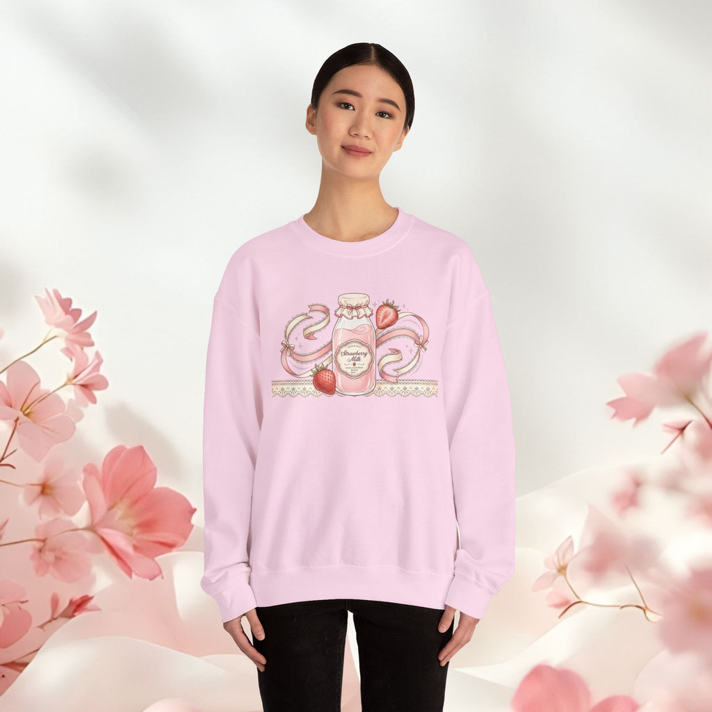 Strawberry Cream Crewneck Sweatshirt — Delicate Pastel Berry Design