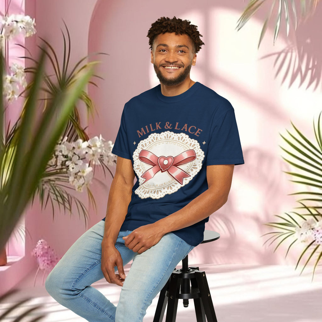 Milk & Lace Graphic T-Shirt — 'Soft Things Only' Romantic Bow Tee