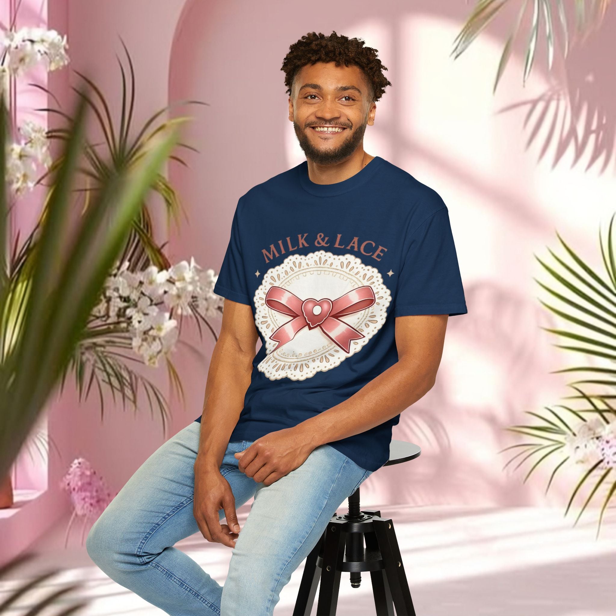 Milk & Lace Graphic T-Shirt — 'Soft Things Only' Romantic Bow Tee