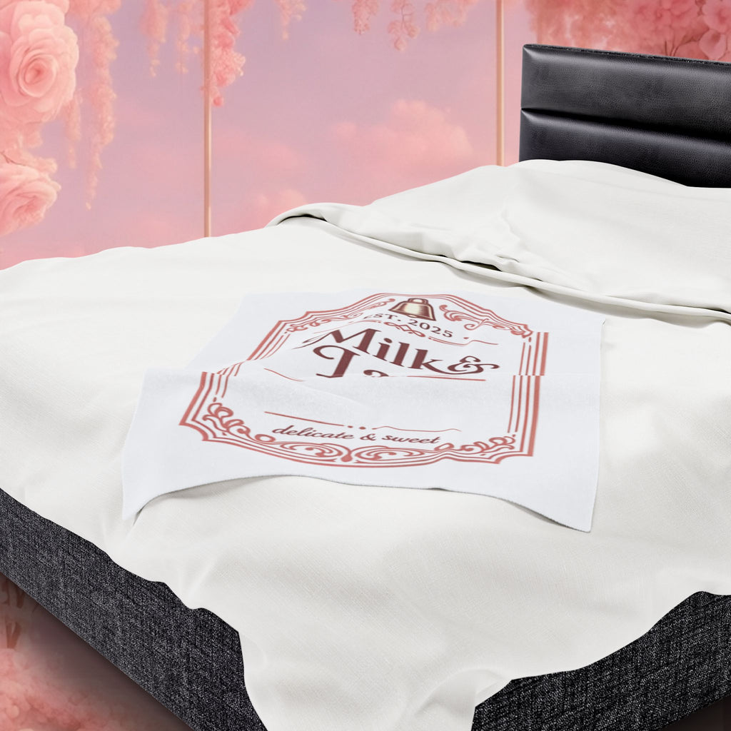 Velveteen Plush Blanket — "Milk & Lace" Vintage Label Cozy Throw