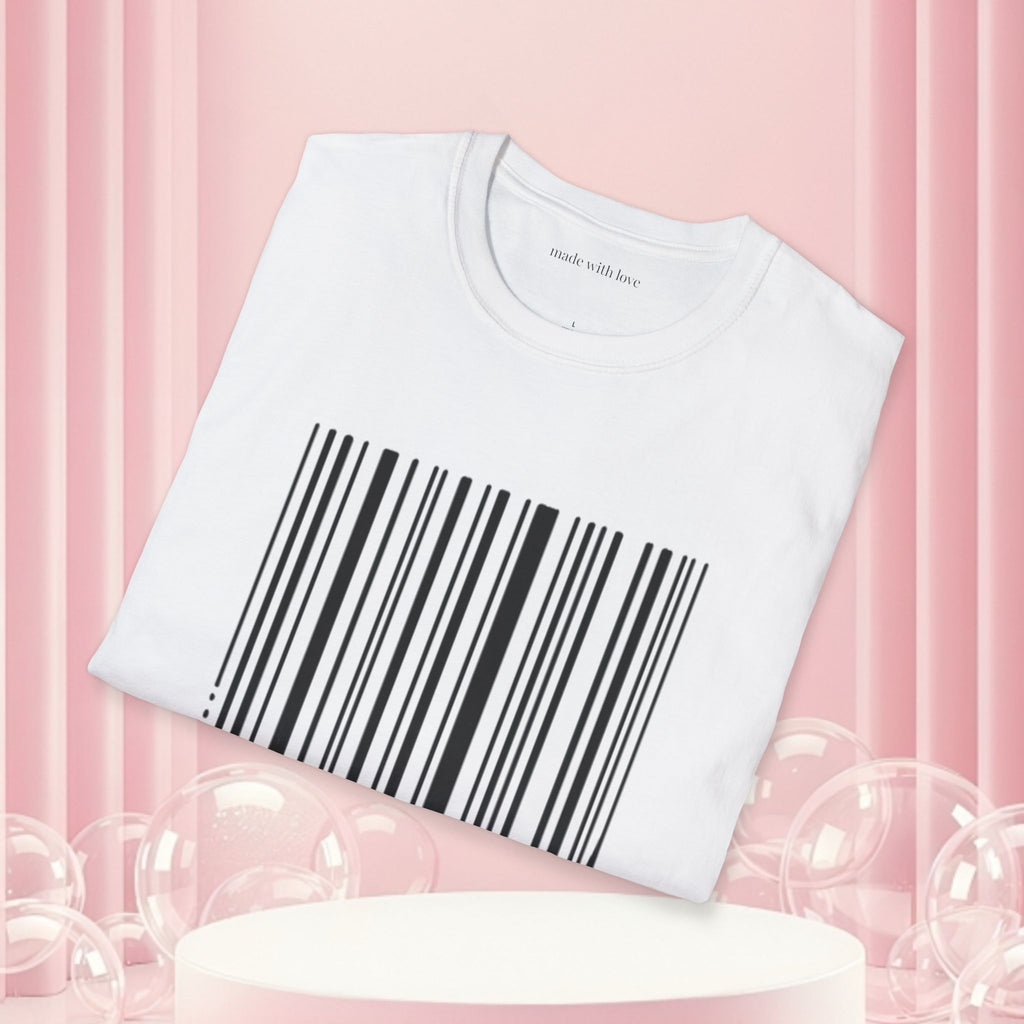 Milk & Lace Barcode Tee — “Delicate, Not Harmless.” Graphic T-Shirt